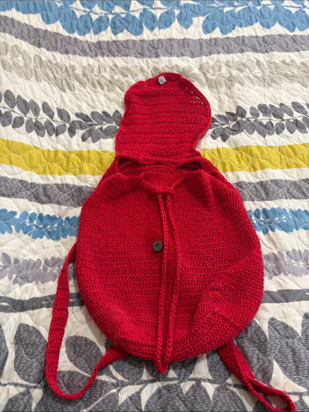 Handmade Red Crochet Hooded Backpack